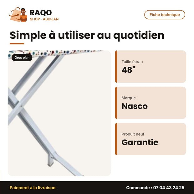 Table à Repasser Nasco 48''X15'' – Housse Coton – Anti Rouille – 5 | T_4815X-1
