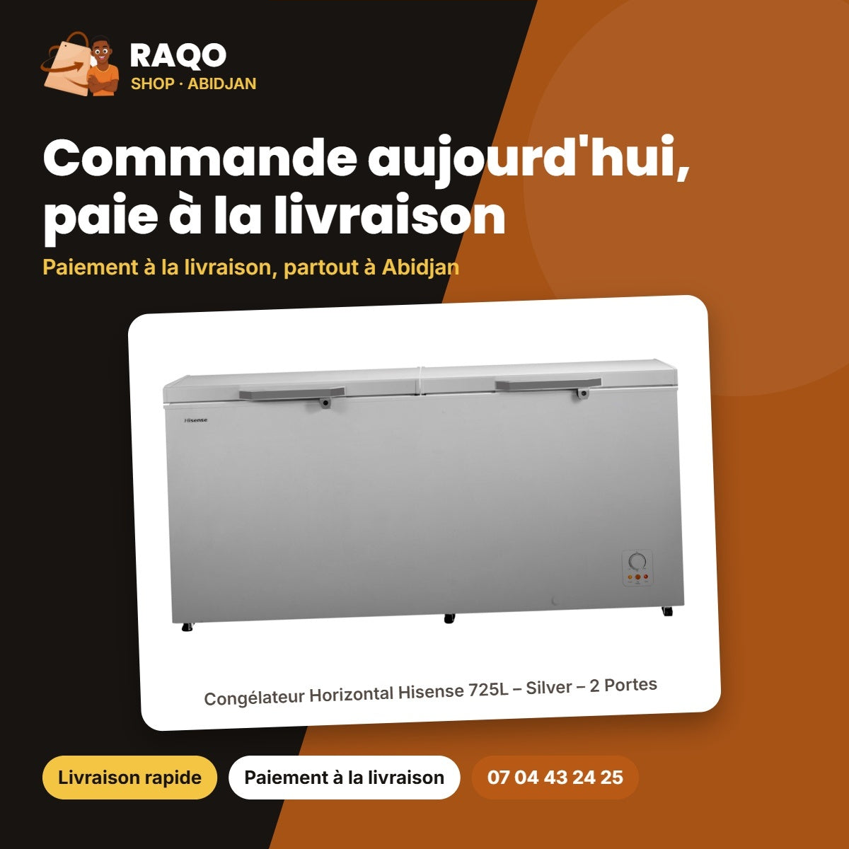 Congélateur Horizontal Hisense 725L – Silver – 2 Portes – Avec Serrure | FC-94DD4HA