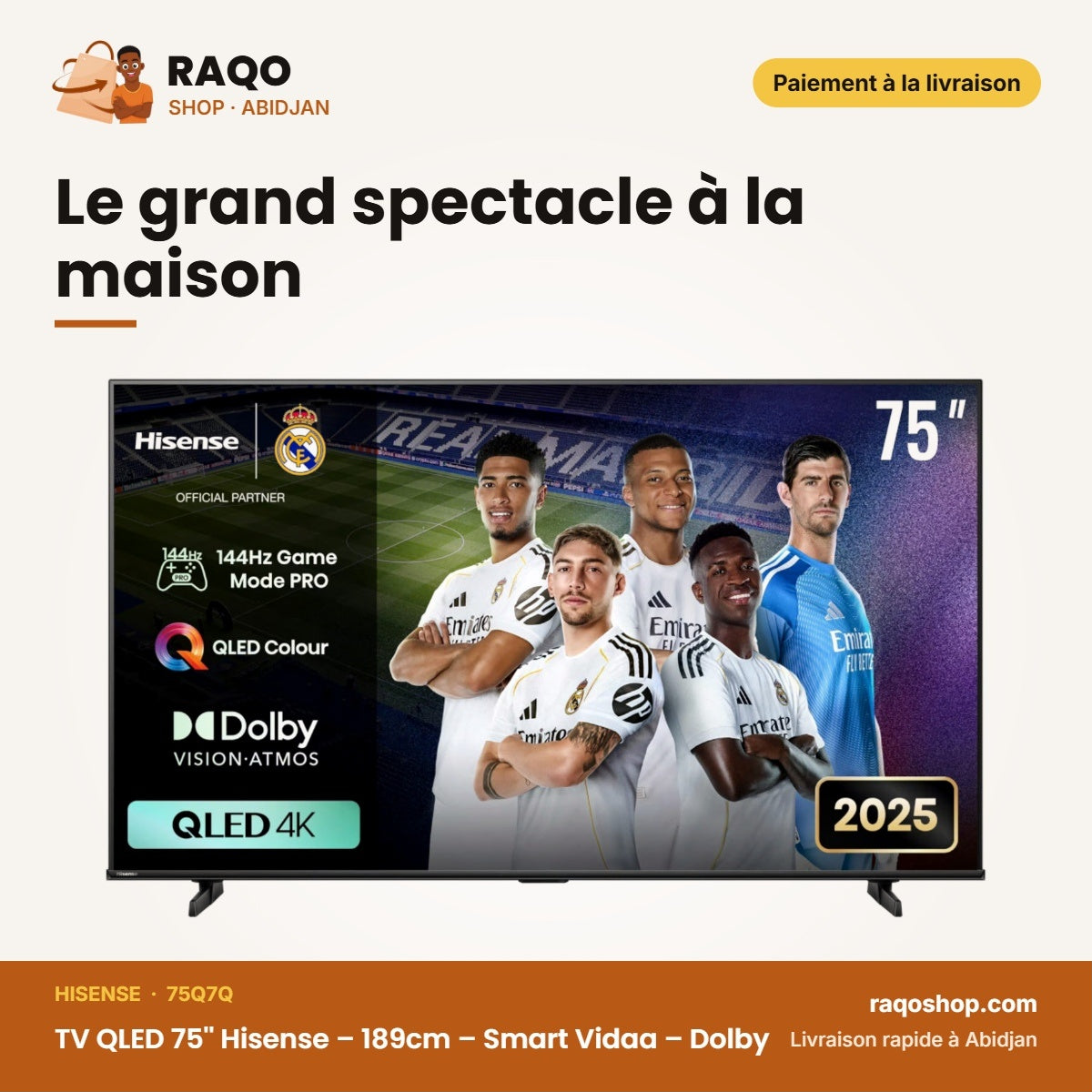 TV QLED 75'' Hisense – 189cm – Smart Vidaa – Dolby | 75Q7Q