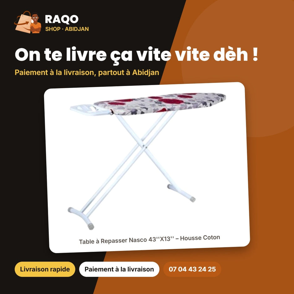 Table à Repasser Nasco 43''X13'' – Housse Coton – Anti Rouille – 6 | T_4313T-1
