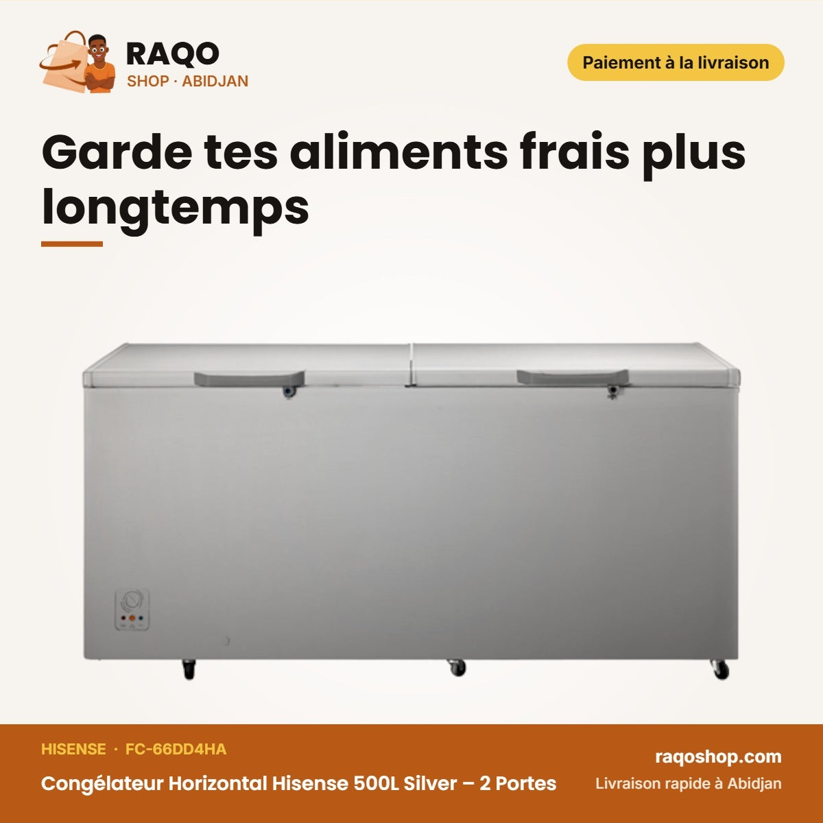 Congélateur Horizontal Hisense 500L Silver – 2 Portes – 3 Paniers Internes | FC-66DD4HA