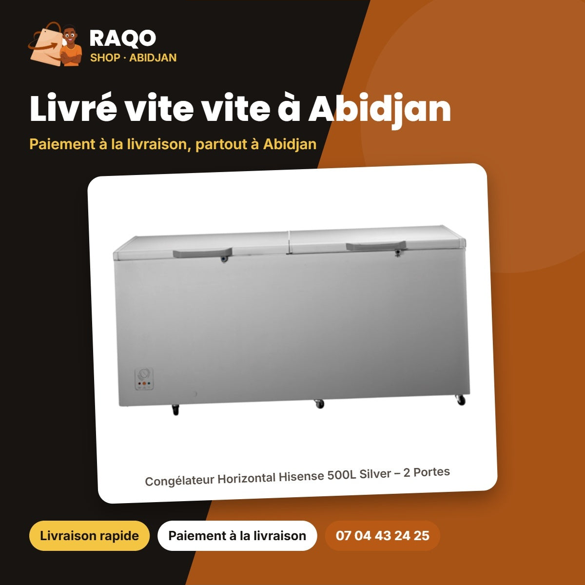 Congélateur Horizontal Hisense 500L Silver – 2 Portes – 3 Paniers Internes | FC-66DD4HA