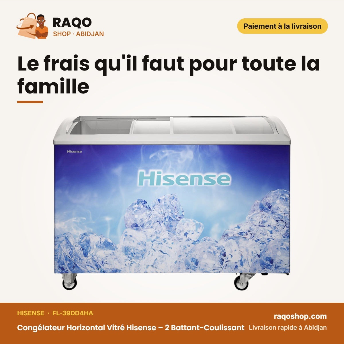 Congélateur Horizontal Vitré Hisense – 2 Battant-Coulissant – 223L | FL-39DD4HA