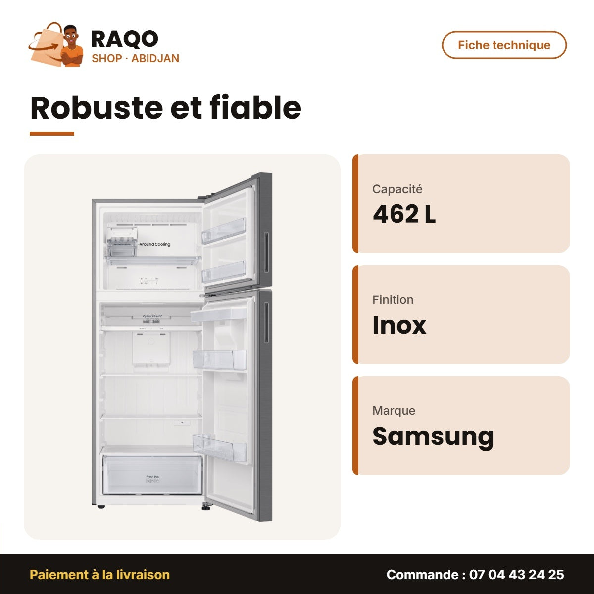 Réfrigérateur Samsung – Refined Inox – Distributeur D'eau – 462L (354L+108L) | RT47CG6722S9MU