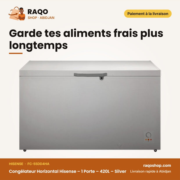 Congélateur Horizontal Hisense – 1 Porte – 420L – Silver | FC-55DD4HA