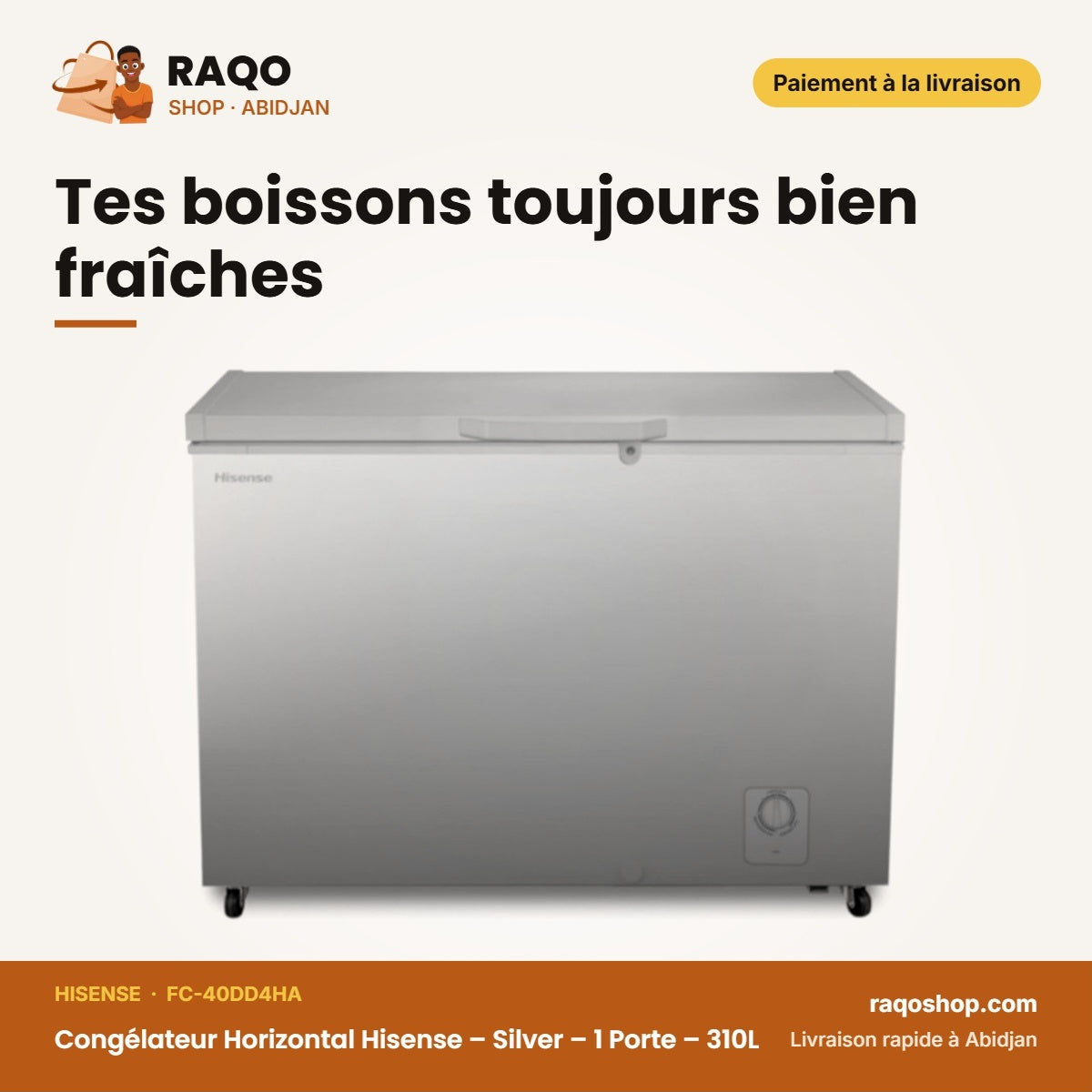Congélateur Horizontal Hisense – Silver – 1 Porte – 310L | FC-40DD4HA