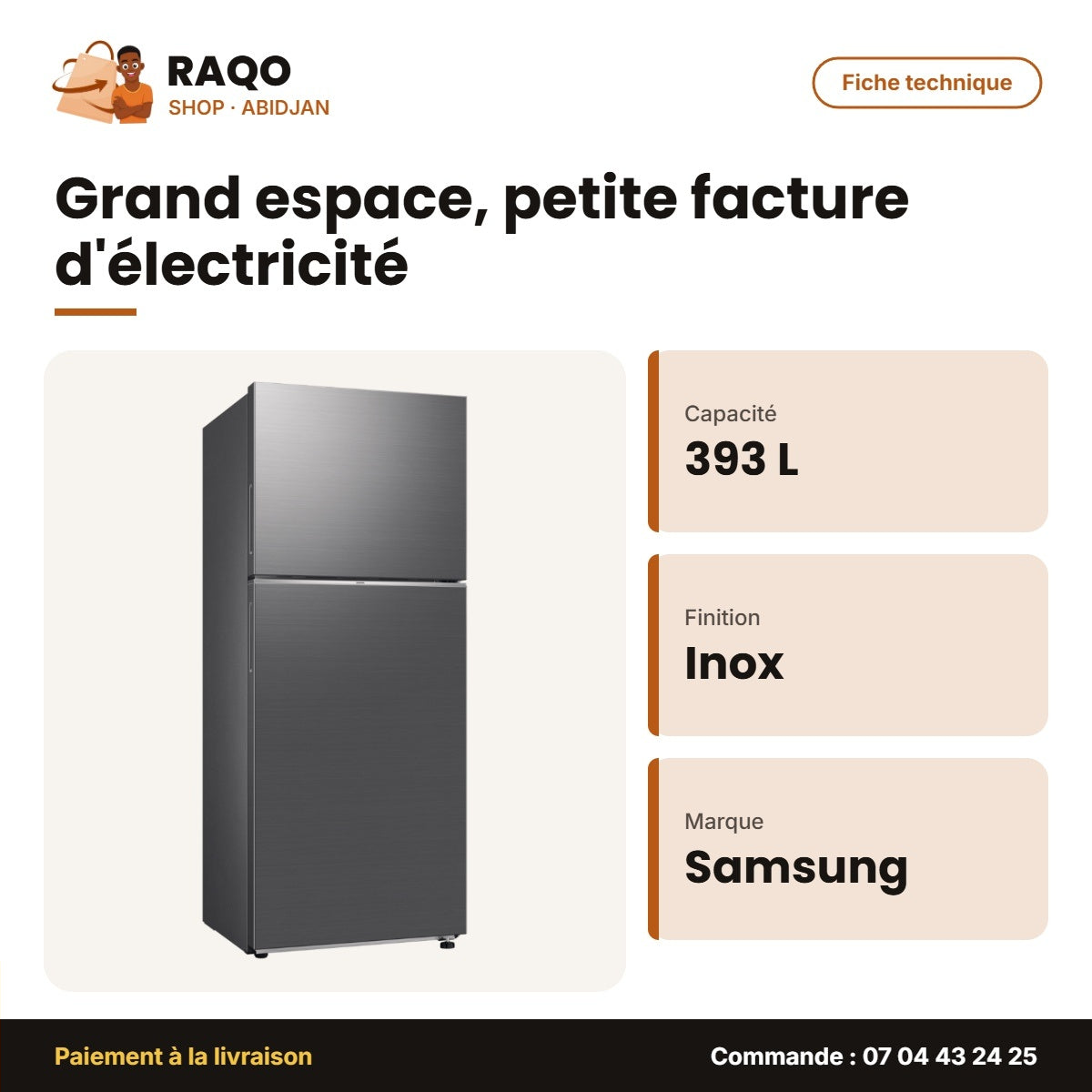 Réfrigérateur Samsung – 393 L(295L+98L) – Refined Inox Pet | RT38CG6421S9UT