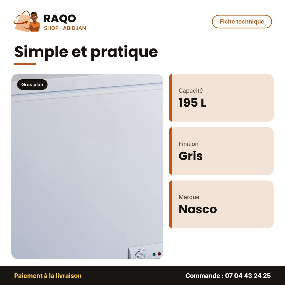 Cong Horizontalnasco 195L – Gris – Refroidissement Rapide – 1PORTE | KNAS-350
