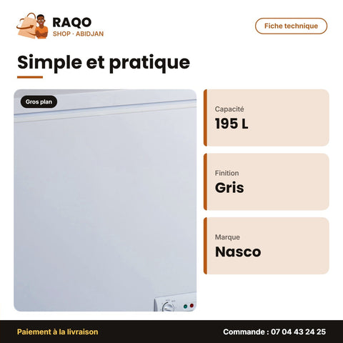 Cong Horizontalnasco 195L – Gris – Refroidissement Rapide – 1PORTE | KNAS-350