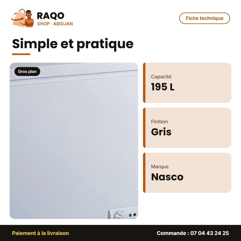Cong Horizontalnasco 195L – Gris – Refroidissement Rapide – 1PORTE | KNAS-350