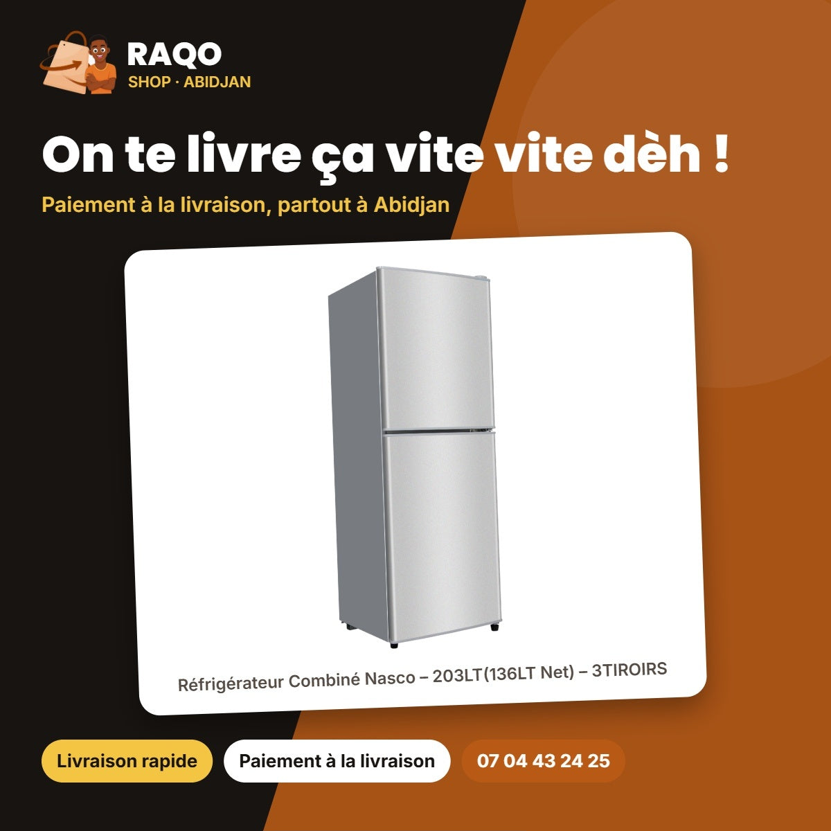 Réfrigérateur Combiné Nasco – 203LT(136LT Net) – 3TIROIRS – Silver | NASD2-203FL