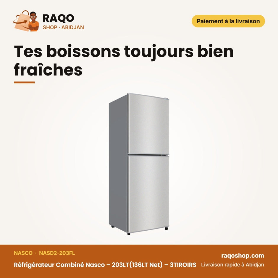 Réfrigérateur Combiné Nasco – 203LT(136LT Net) – 3TIROIRS – Silver | NASD2-203FL