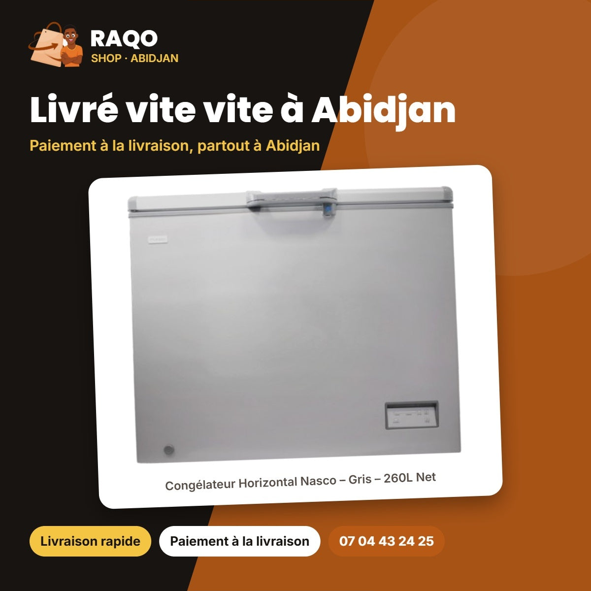 Congélateur Horizontal Nasco – Gris – 260L Net | HNAS-350