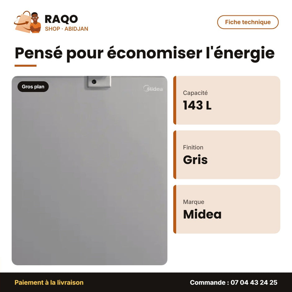 Congélateur Horizontal Midea – 143L – Gris – 1 Panier Interne | MDRC265FZG43D