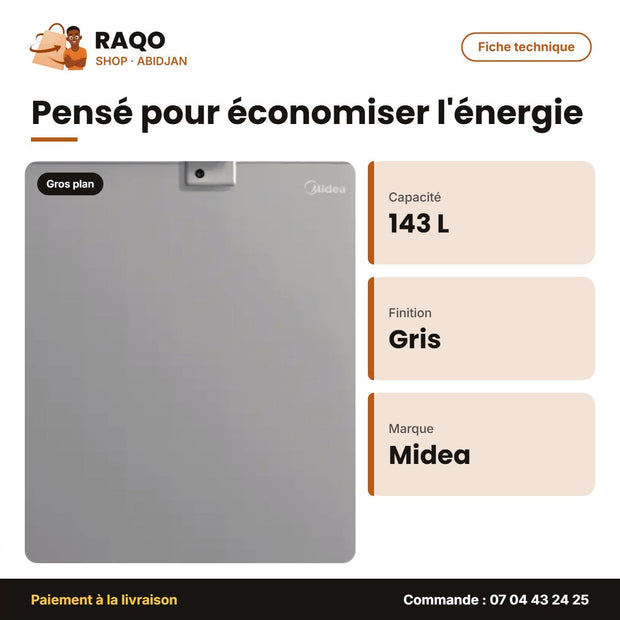 Congélateur Horizontal Midea – 143L – Gris – 1 Panier Interne | MDRC265FZG43D