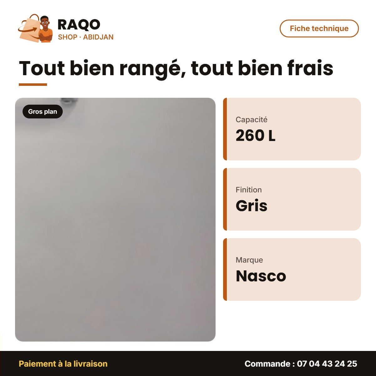 Congélateur Horizontal Nasco – Gris – 260L Net | HNAS-350