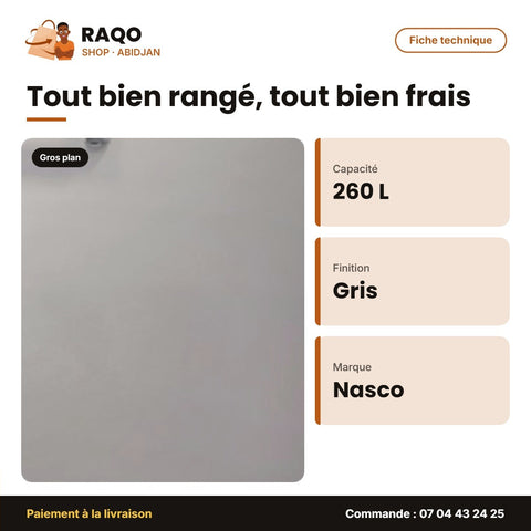 Congélateur Horizontal Nasco – Gris – 260L Net | HNAS-350