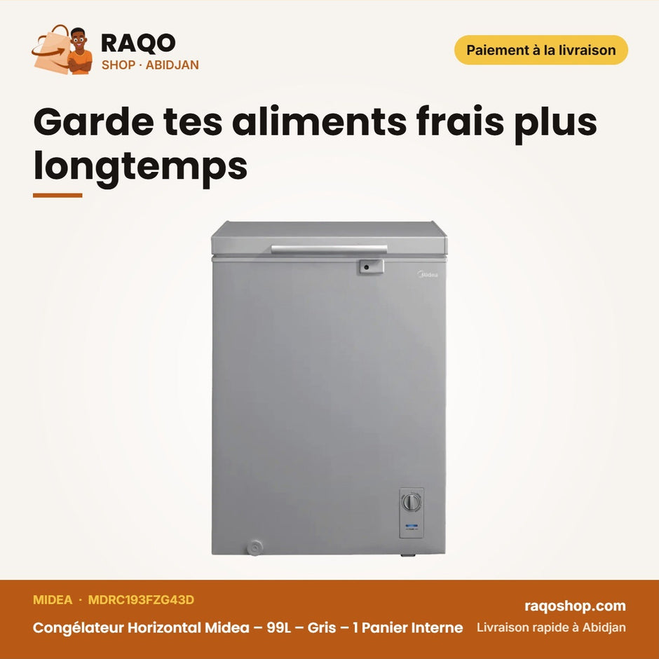 Congélateur Horizontal Midea – 99L – Gris – 1 Panier Interne | MDRC193FZG43D