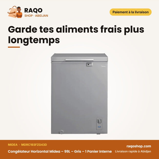 Congélateur Horizontal Midea – 99L – Gris – 1 Panier Interne | MDRC193FZG43D