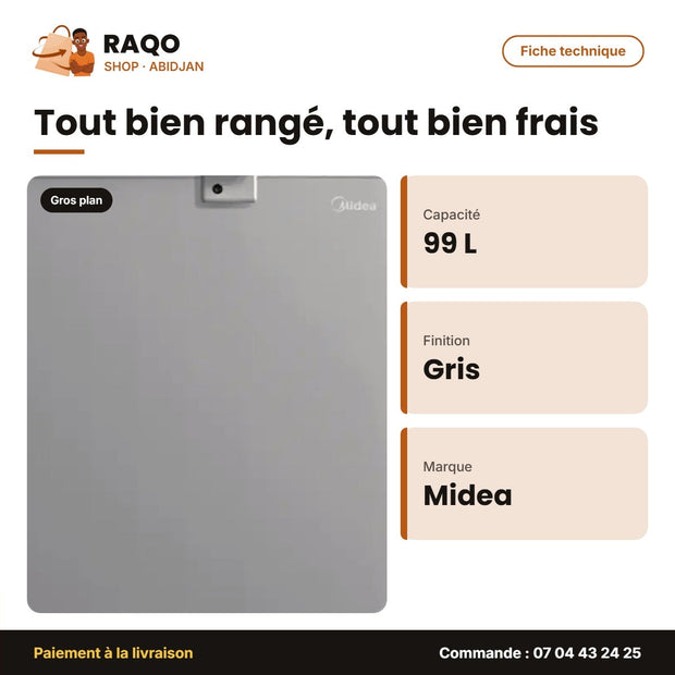 Congélateur Horizontal Midea – 99L – Gris – 1 Panier Interne | MDRC193FZG43D
