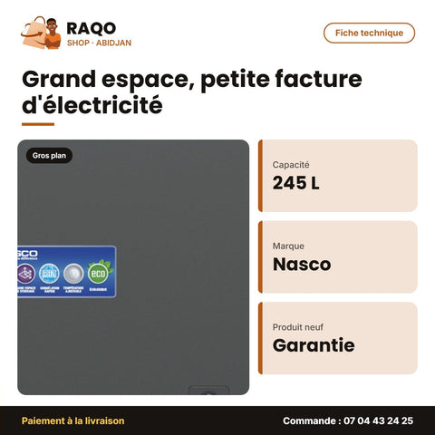Congélateur Horizontal Nasco – 245L – 1PORTE – 1 Panier Interne | NAS-325WA-DS