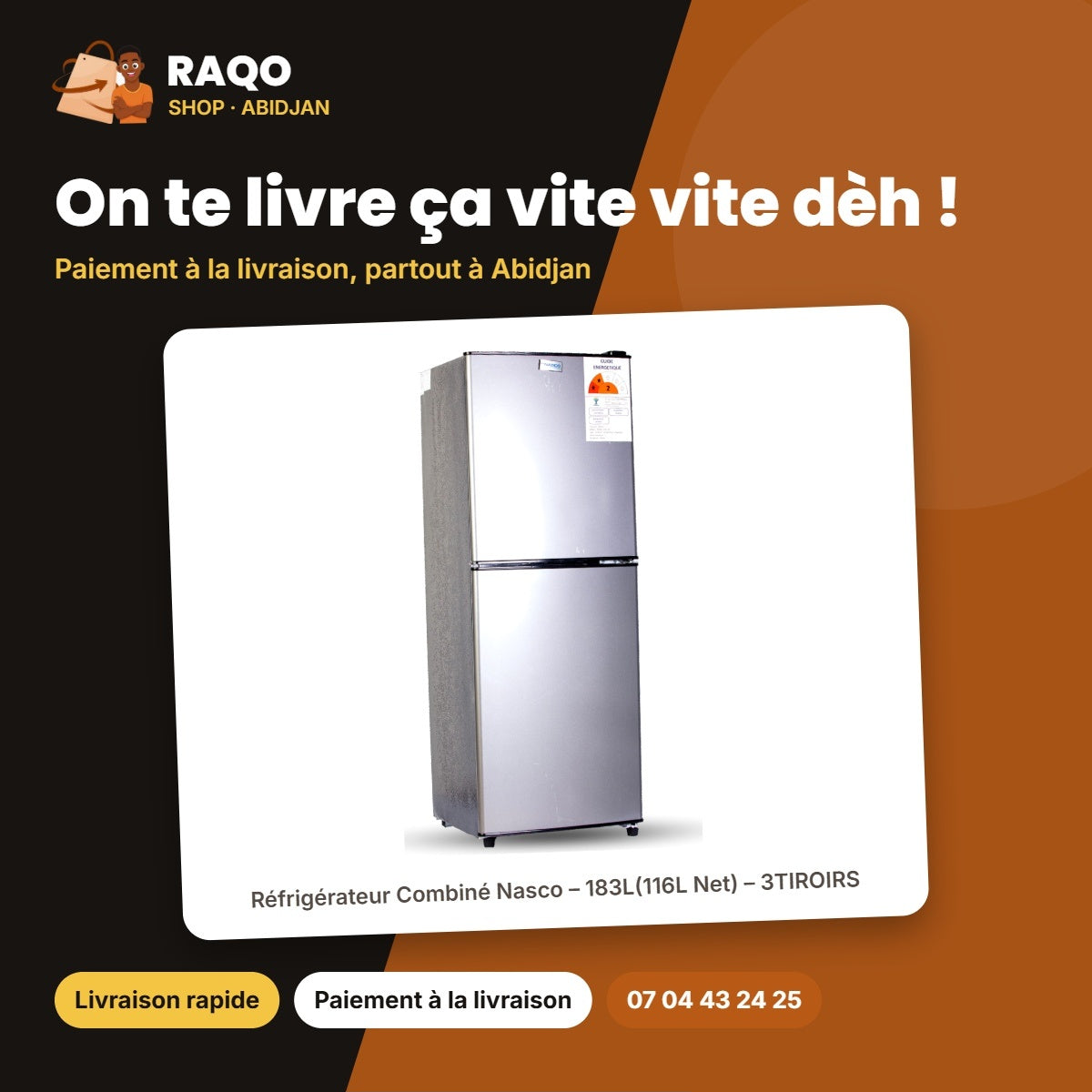 Réfrigérateur Combiné Nasco – 183L(116L Net) – 3TIROIRS – Dark Silver | NASD2-183FL-DS