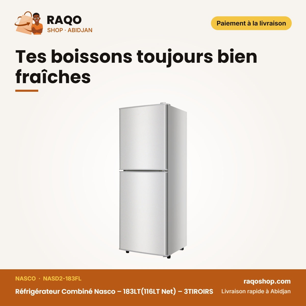 Réfrigérateur Combiné Nasco – 183LT(116LT Net) – 3TIROIRS – Silver | NASD2-183FL