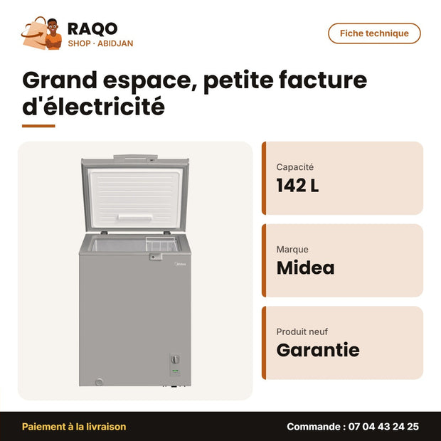 Congélateur Horizontal Midea – 142L – Argent | MIDEA_MDRC207FZG43