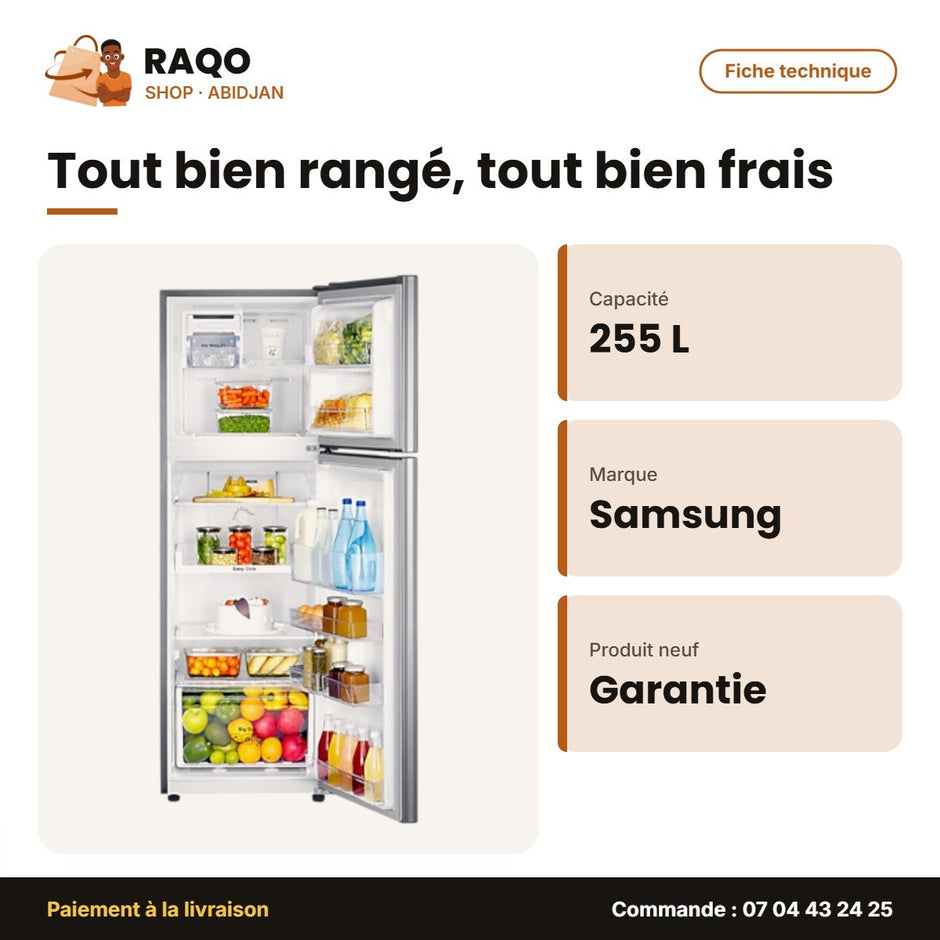 Réfrigérateur Samsung – 255L (202LT+53LT) – Argent | RT25HAR4DSA/GH
