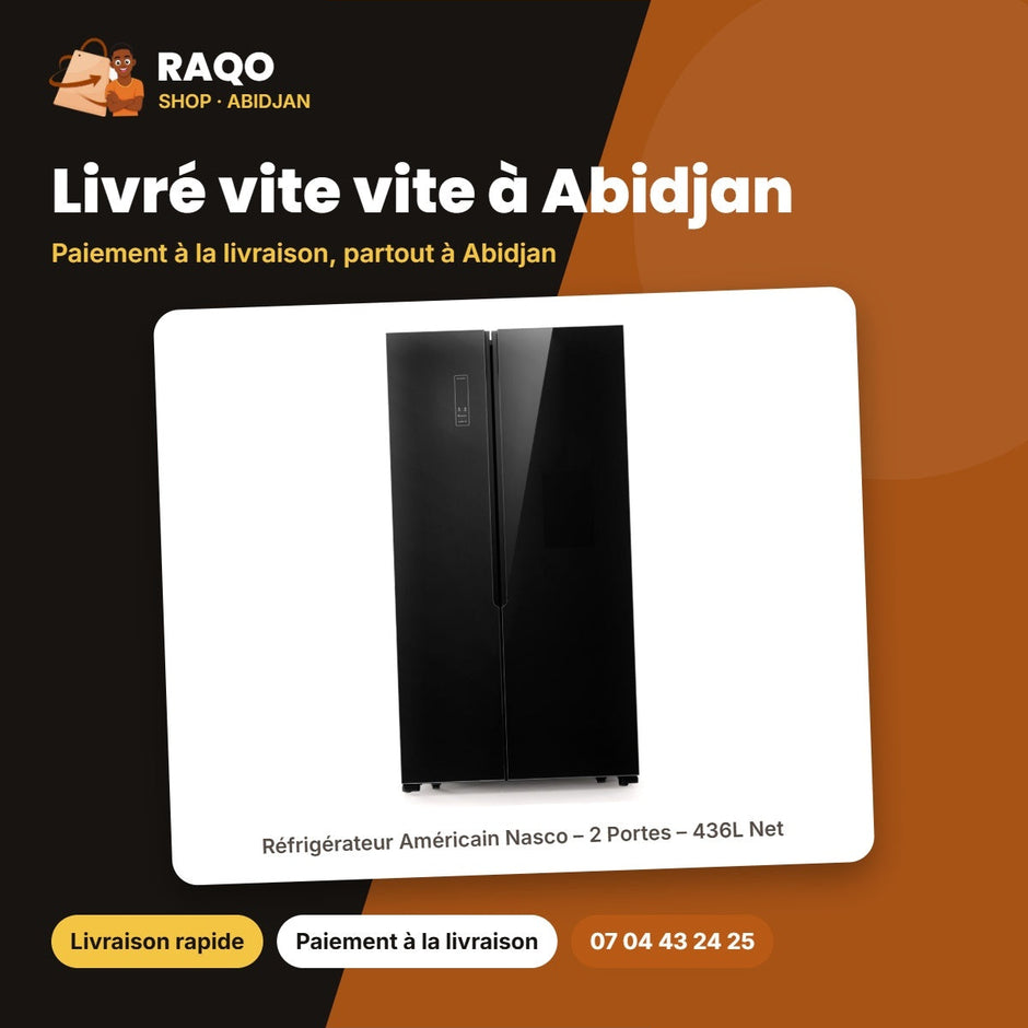 Réfrigérateur Américain Nasco – 2 Portes – 436L Net – Miroir-Noir | HNASF2-55.1S