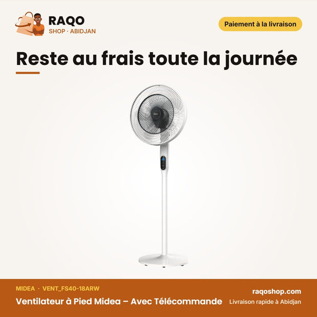 Ventilateur à Pied Midea – Avec Télécommande – Mode Silence – Blanc | VENT_FS40-18ARW