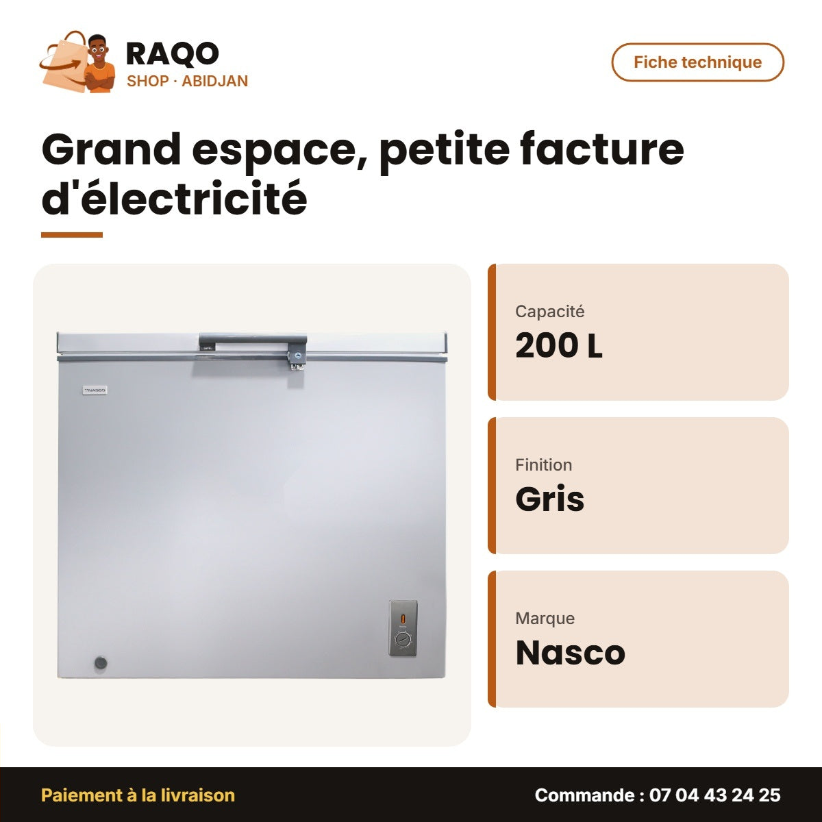 Congélateur Horizontal Nasco 200L Gris | HNAS-250