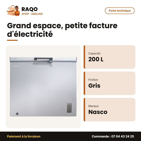 Congélateur Horizontal Nasco 200L Gris | HNAS-250
