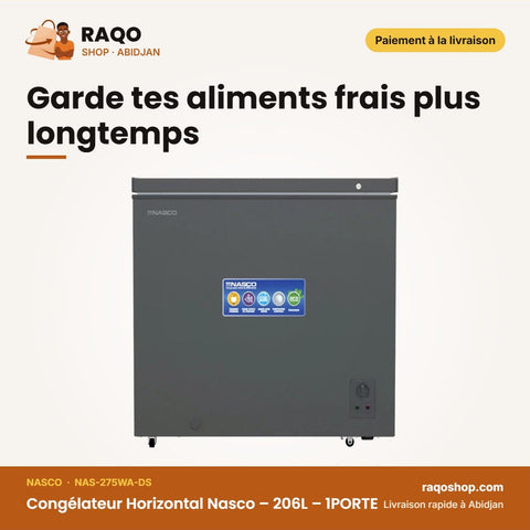 Congélateur Horizontal Nasco – 206L – 1PORTE – 1 Panier Interne | NAS-275WA-DS