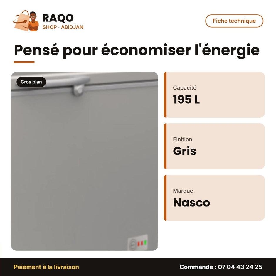 Congélateur Horizontal Nasco – Gris Fonce – 195L – Porte Vitrée Int. | SNAS-300