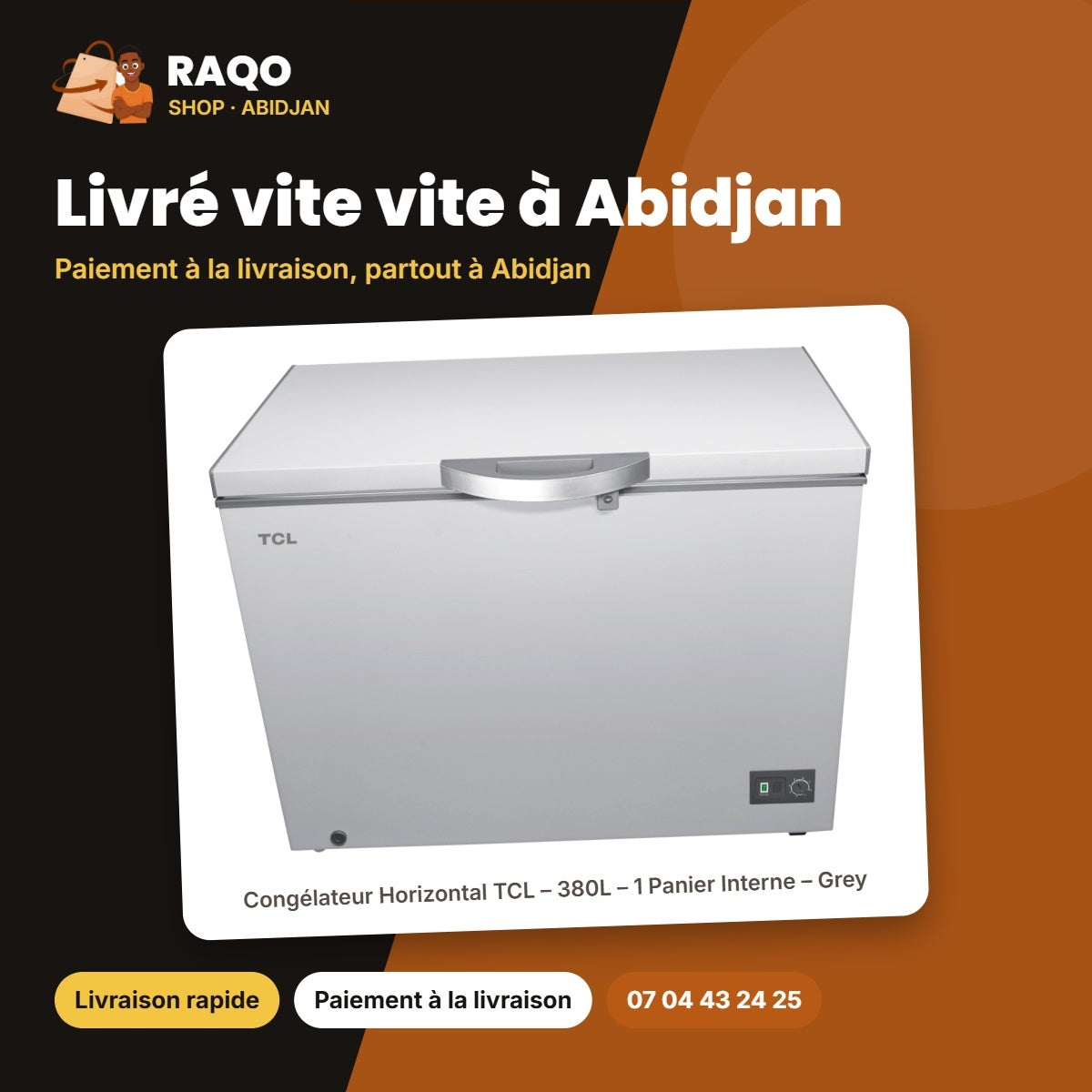 Congélateur Horizontal TCL – 380L – 1 Panier Interne – Grey | F494CFSL