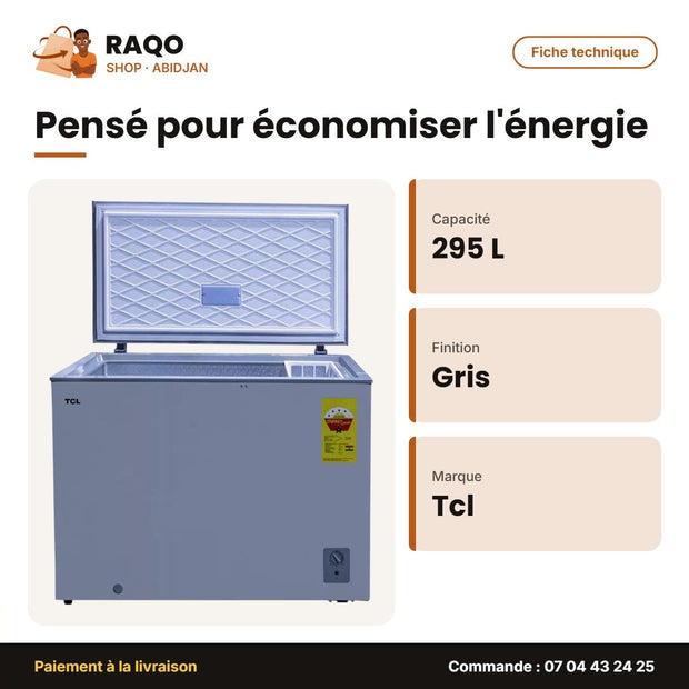 Congélateur Horizontal TCL – 295 L – Gris – 1 Panier Interne | F300CF