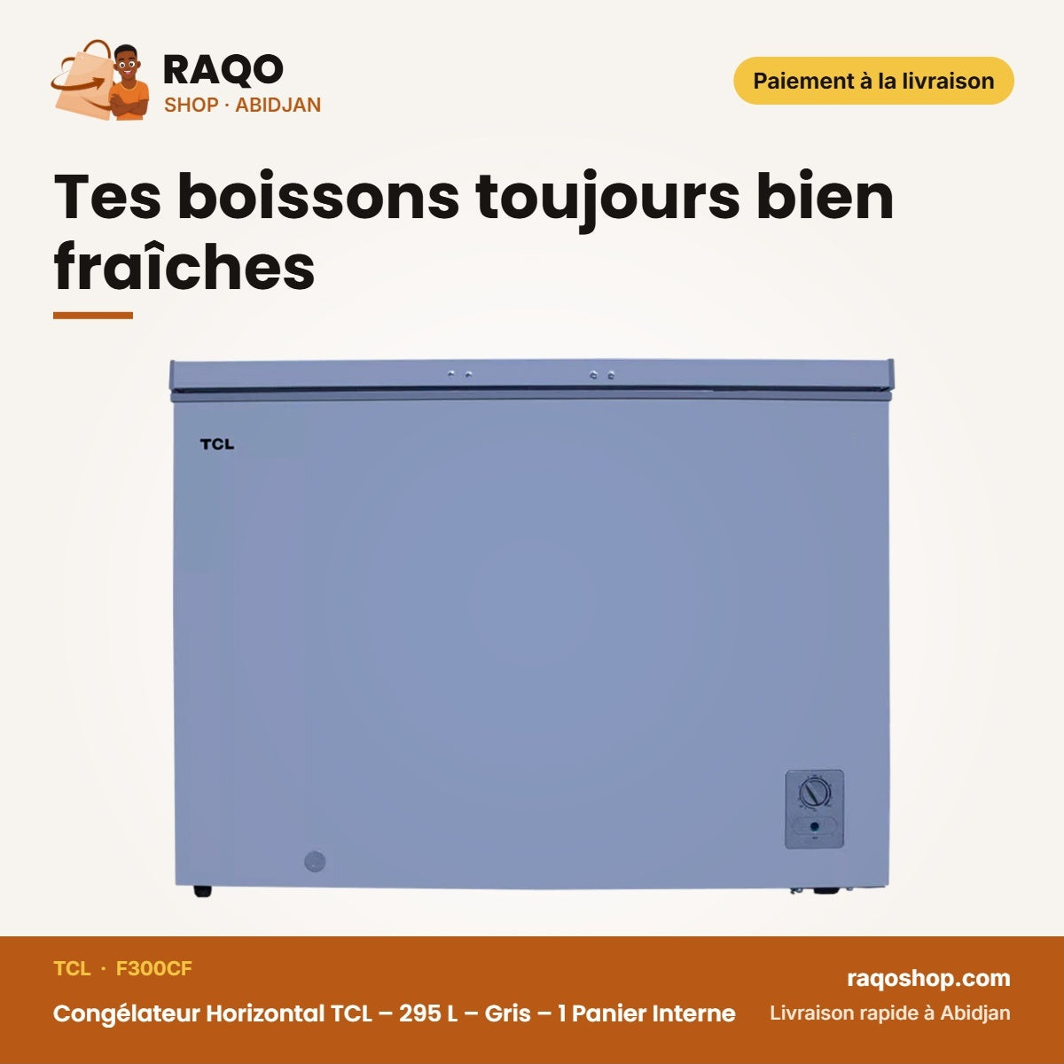 Congélateur Horizontal TCL – 295 L – Gris – 1 Panier Interne | F300CF