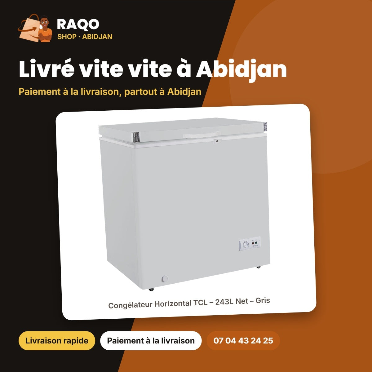 Congélateur Horizontal TCL – 243L Net – Gris – 2 Paniers Internes | TCL_F250CFS