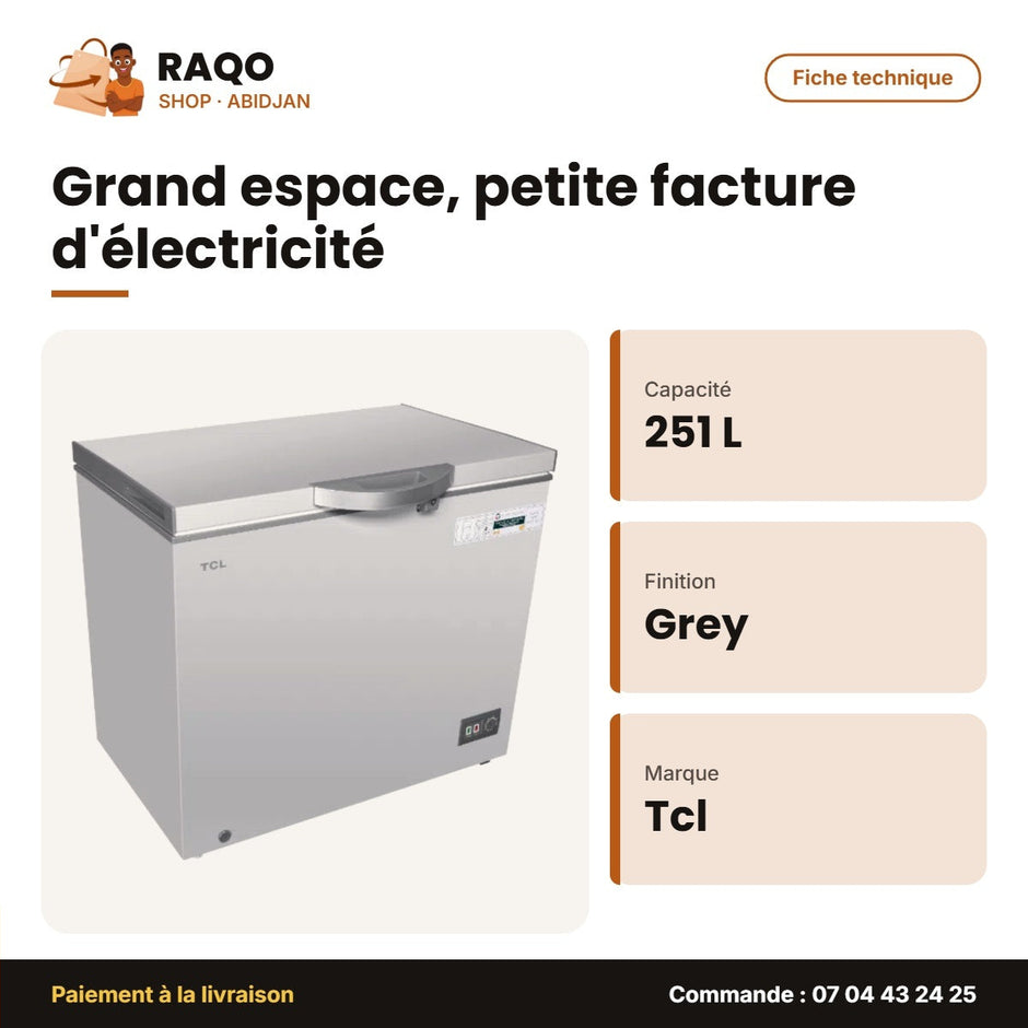 Congélateur Horizontal TCL – 251L – 1 Panier Interne – Grey | F326CFSL