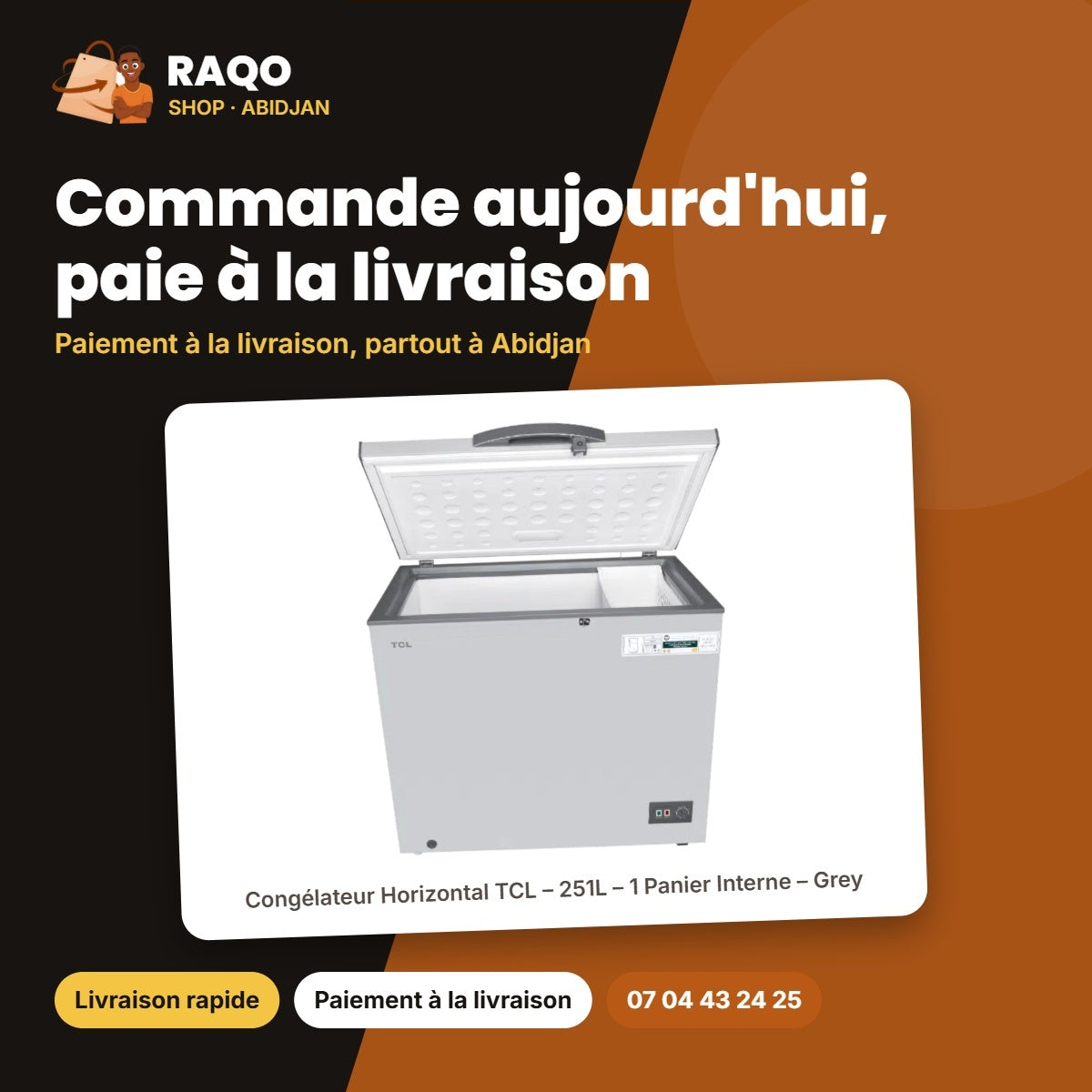 Congélateur Horizontal TCL – 251L – 1 Panier Interne – Grey | F326CFSL