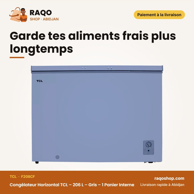 Congélateur Horizontal TCL – 206 L – Gris – 1 Panier Interne | F208CF