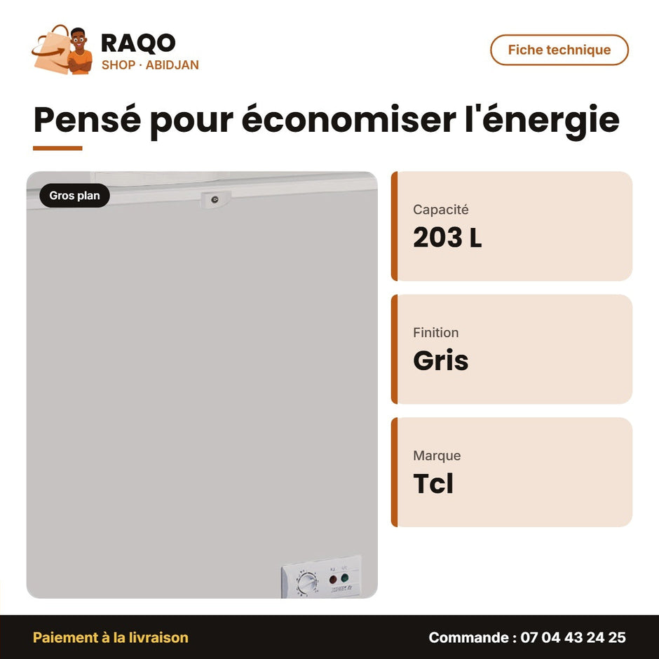 Congélateur Horizontal TCL – 203L Net – Gris – 2 Paniers Internes | TCL_F210CFS
