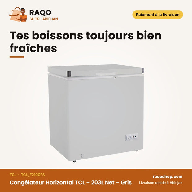 Congélateur Horizontal TCL – 203L Net – Gris – 2 Paniers Internes | TCL_F210CFS