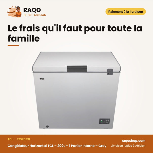 Congélateur Horizontal TCL – 200L – 1 Panier Interne – Grey | F257CFSL