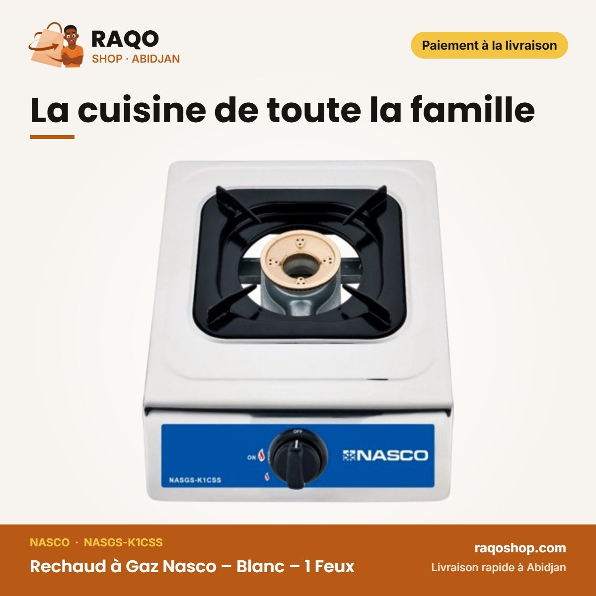 Rechaud à Gaz Nasco – Blanc – 1 Feux – Bruleurs à Gaz en Cuivre | NASGS-K1CSS