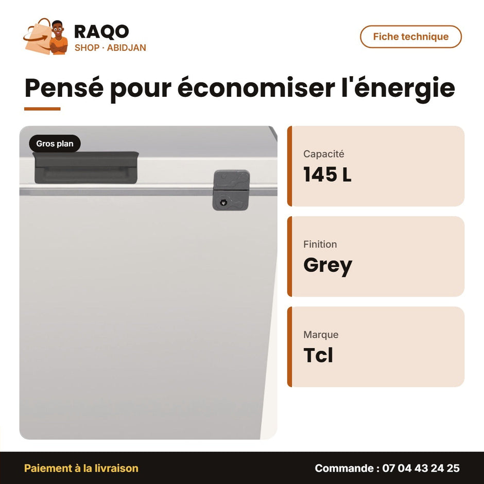 Congélateur Horizontal TCL – 145L – 1 Panier Interne – Grey | F188CFSL