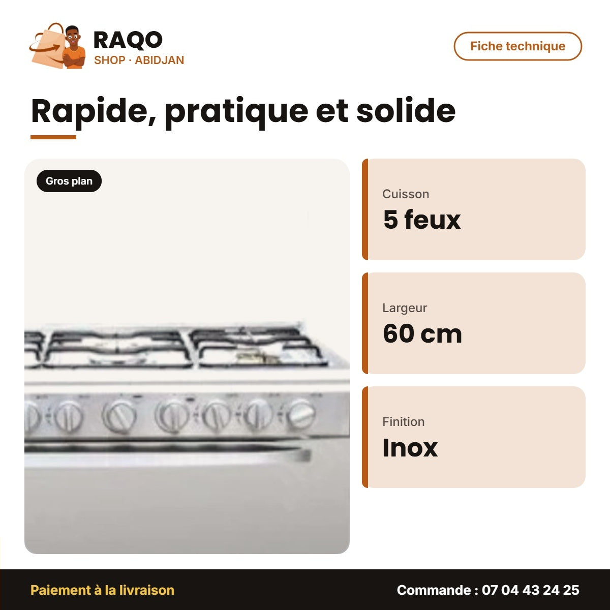 Gazinière Nasco – 5 Feux – Miroir - Inox – 90*60CM | GCNAS-9060S/SM