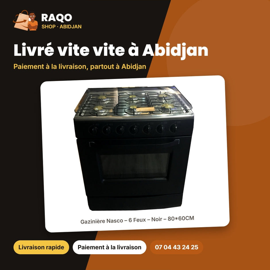Gazinière Nasco – 6 Feux – Noir – 80*60CM | GCNAS-8060B