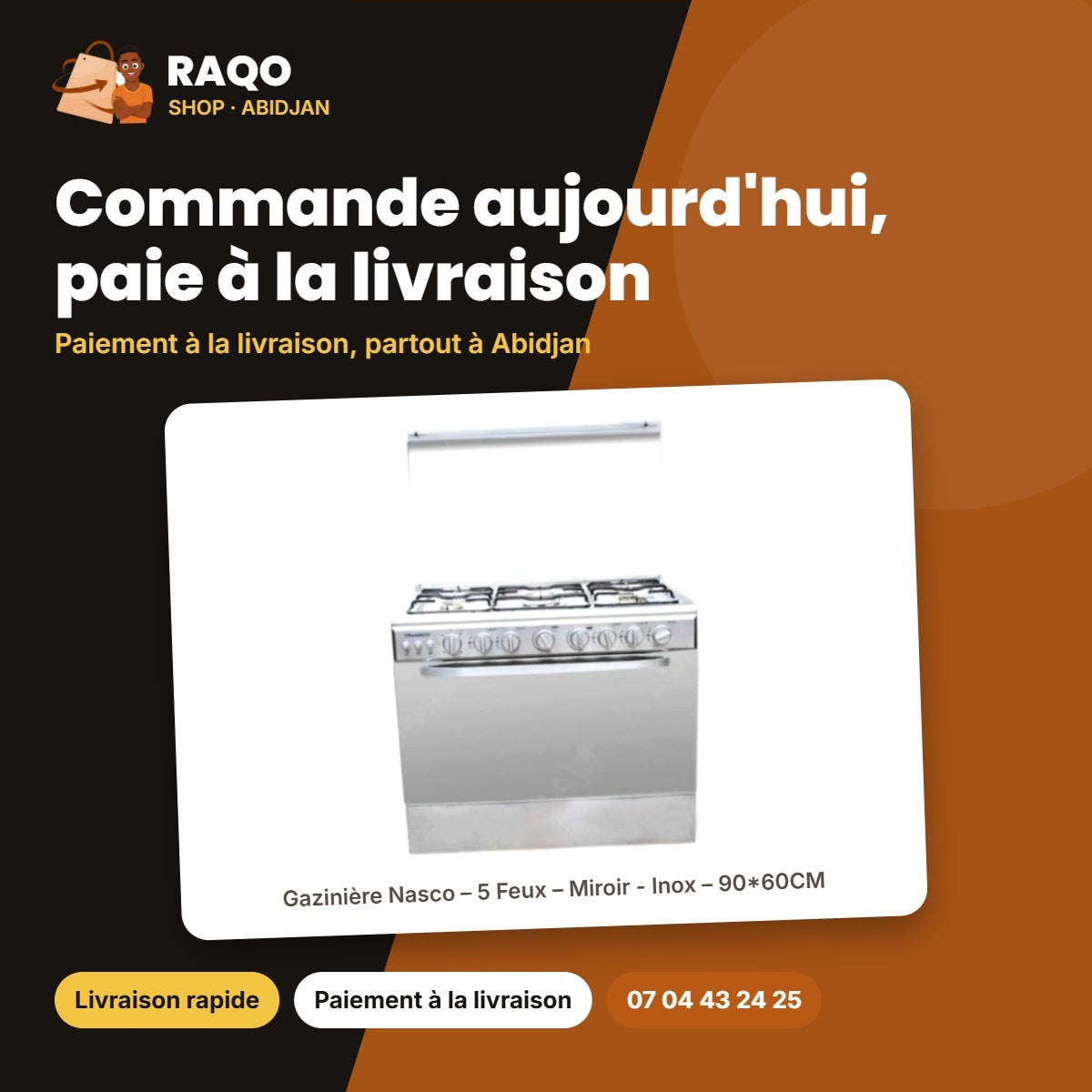 Gazinière Nasco – 5 Feux – Miroir - Inox – 90*60CM | GCNAS-9060S/SM